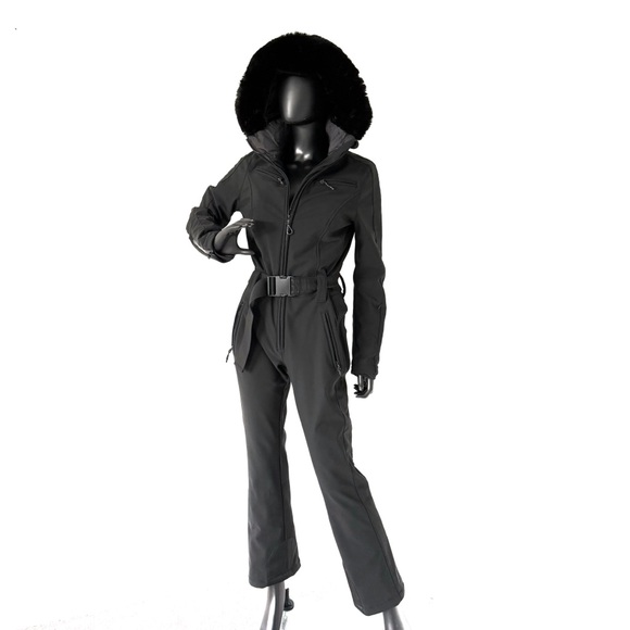 Overall Jumpsuit Romper Ski Suit Winter Set Faux Fur One Piece Unitard Tracksuit